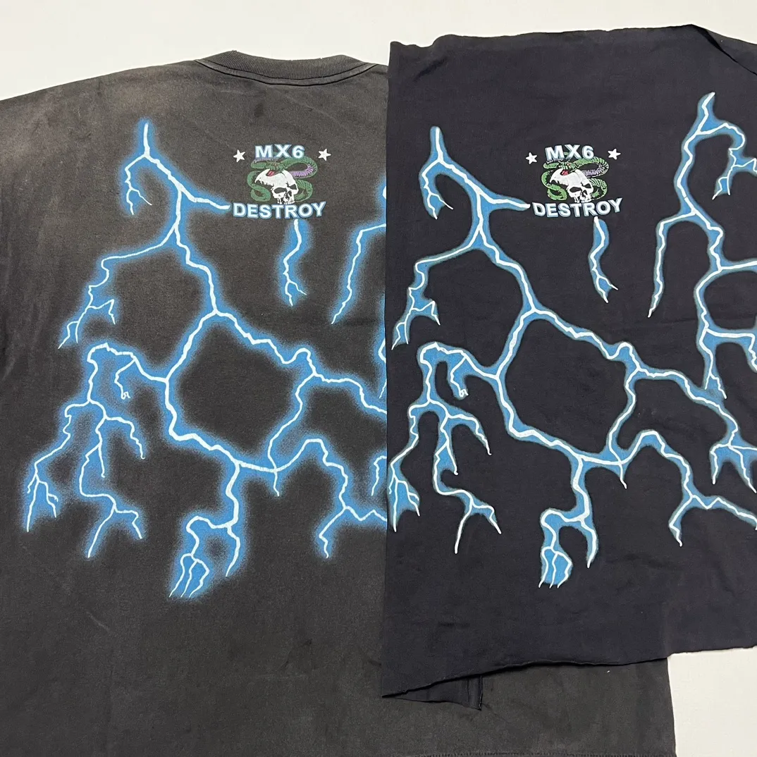 Printing proofing SAINT M×××××× MEDUSA CREW SWT/BLK Medusa Lightning Retro Distressed Sweatshirt Washed Black S-XL
